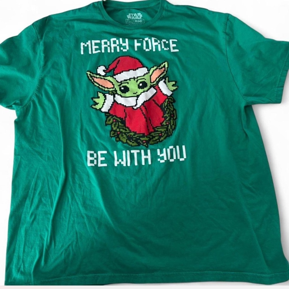 🎄Star Wars “Merry Force Be With You” Baby Yoda Christmas T-Shirt Size 2XL